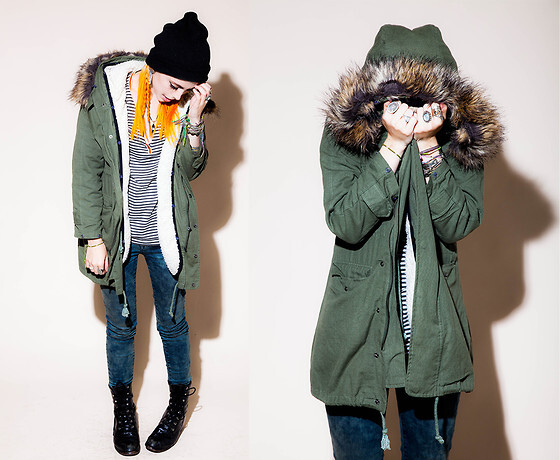 Chicwish Parka, Pac Sun Jeans, Vintage Boots, Vintage Shirt