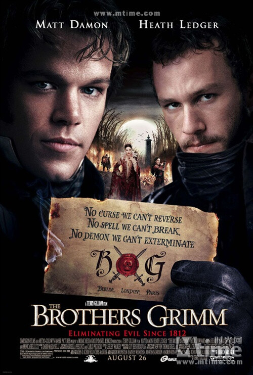 格林兄弟The Brothers Grimm(2005) 把格林童话揉杂在一起改编成一部黑色童话电影 这三人的结尾真心嗨皮。话说马特·达蒙和希斯·莱杰看起来真像亲兄弟。