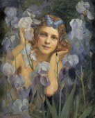 Gaston Bussière 鸢尾花从中的林中仙女