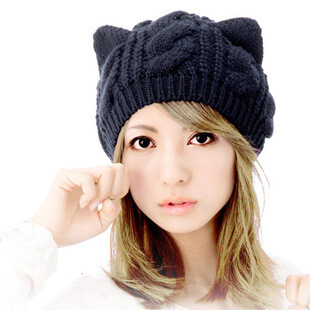 帽子 女 秋冬季 羊毛线帽子 女 冬天 韩版毛线帽 猫耳朵