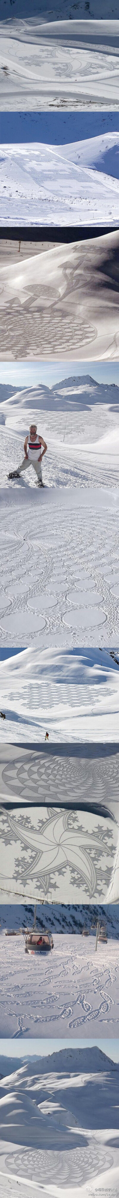 我们这些只会在雪地里画个爱心写个名字的平庸之辈，就别拿出来显摆了...（英国艺术家 Simon Beck ）