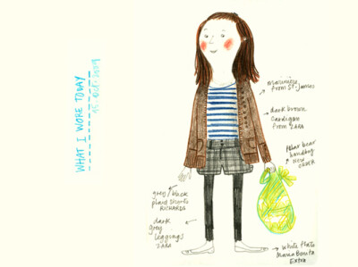 来自巴西插画师Mariana的一组有趣的绘本日记。清新自然的彩铅手绘记录了每天的服装，主题是“今天我穿了什么”。绘本从09年开始，用简单的线条描绘出每天的着装行头。并清楚的标注了颜色，花色和面料。