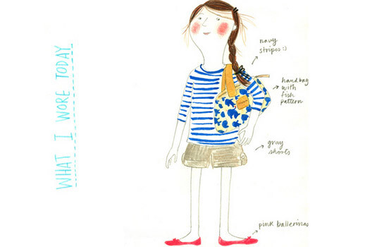 来自巴西插画师Mariana的一组有趣的绘本日记。清新自然的彩铅手绘记录了每天的服装，主题是“今天我穿了什么”。绘本从09年开始，用简单的线条描绘出每天的着装行头。并清楚的标注了颜色，花色和面料。