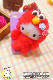 日本Hello Kitty芝麻街艾摩 毛绒绒iphone4代4s 5代 手机保护壳-淘宝网