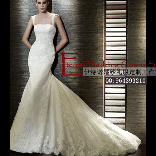鱼尾婚纱双肩带婚纱蕾丝婚纱