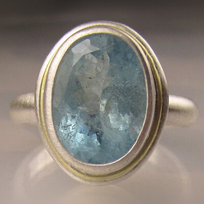 Natural Aquamarine Cocktail Ring - 18k Gold and Sterling Silver