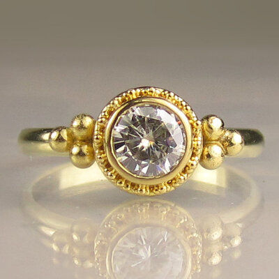 22k Gold Granulated Moissanite Engagement Ring