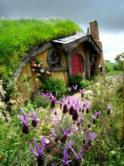 bermed cottage with flowers