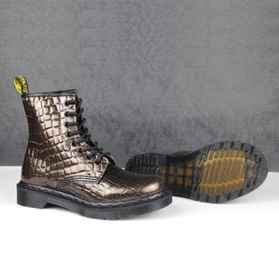 限量版预售 Dr.Martens1460正品马丁靴 女 古铜色鳄鱼纹短靴包邮