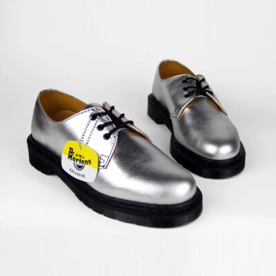 银色纪念款 Dr.Martens1461正品马丁靴女 奢华漆面真皮鞋