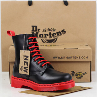 香港代购Dr.martens 1460专柜正品8孔红底黑硬皮马丁靴