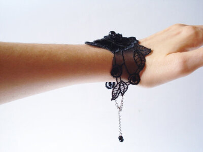 Black Lace Bracelet, Women accessories, 3D Flower,