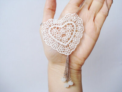 Lace Necklace, Women accessory, Ivory Heart Necklace