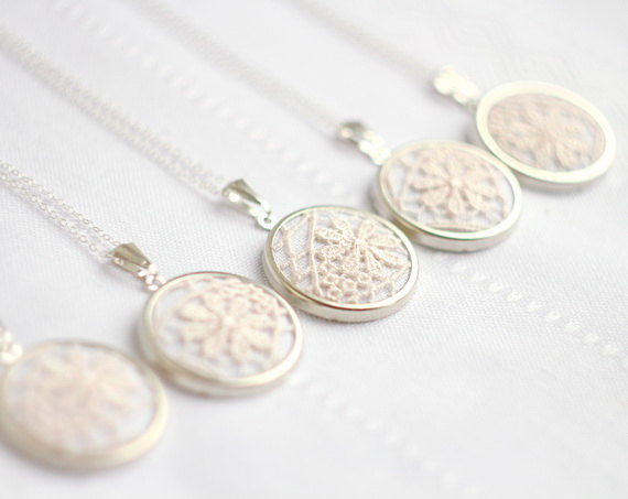 5 Textile necklaces with ivory lace - bridesmaid jewelry - wedding jewelry