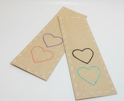 Hand embroidered bookmark two hearts customizable