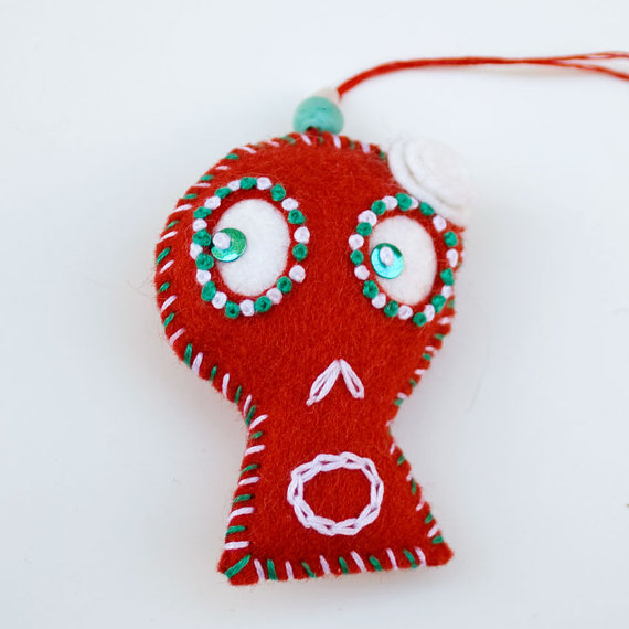 Felt Christmas Skull ornament, red