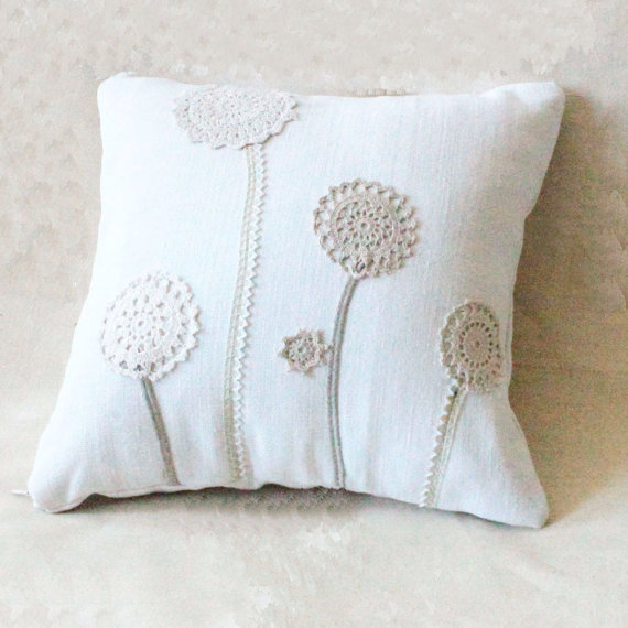 Country chic 13x13 cushion made of antique hand loomed fabric and vintage doily- decorative accent pillow