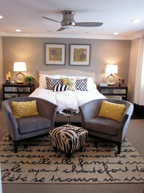 Grey and yellow bedroom.