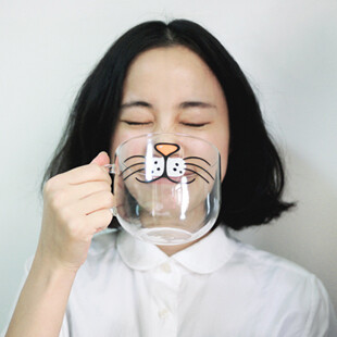 圆形玻璃杯（猫咪） 550ml耐高温透明水杯