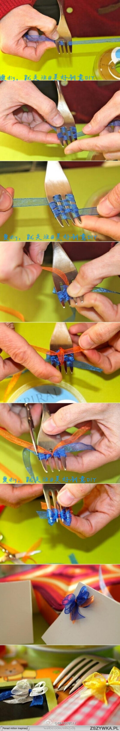 利用汤勺做迷你蝴蝶结2.——更多有趣内容，请关注@美好创意DIY （http://t.cn/zOR4l2D）