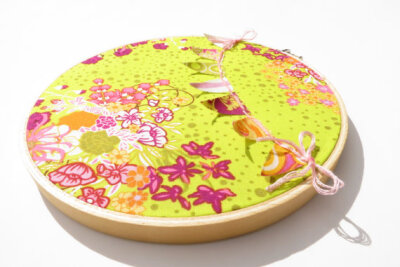 Bunting Flag Embroidery Hoop Art - Hoop Art - Baby Girl Nursery Decor - Designer Fabric Art in Dreaming In French, Lime Greem, Pink, Fuschia