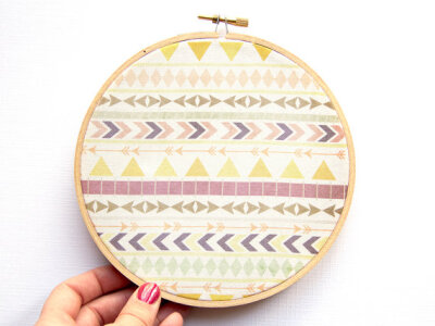 Tribal Pattern Hoop Art - 6 Inch Modern Wall Hanging - Contemporary Design - Original Pattern - Aztec - Triangles Chevron Arrows