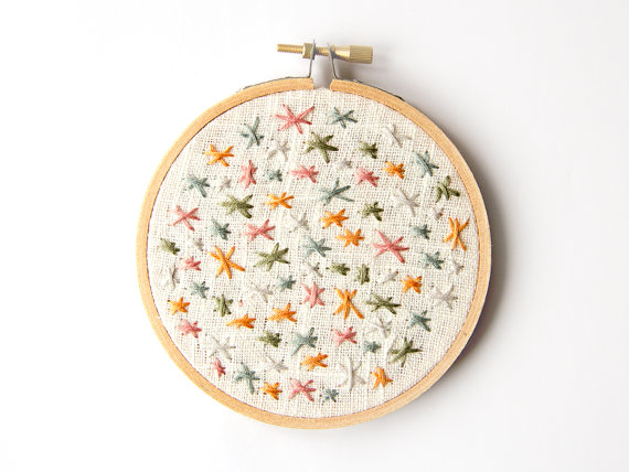 Pastel Stars Embroidery - 4 Inch Hoop Art - Hand Embroidered - Abstract Geometric Embroidery - Hand Stitched - Natural Autumn Colors