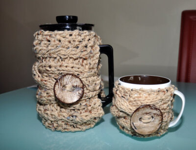 Coffee Cozy French Press Mug Set CHOOSE COLOR Coffee Cup Sleeve Oatmeal Wheat Camel Linen Birch Eco Neutral Nature Easter Mothers Day Gift