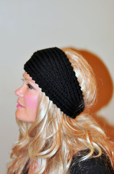 HEADBAND Crochet Earwarmer Black Headwrap Black Ear Warmer Hairband Warm Black Hat Boho Girly Gift under 25