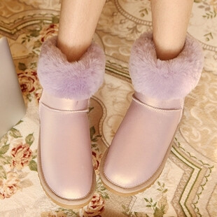 超萌金属梦幻紫色羊皮毛一体冬季女靴防水雪地靴