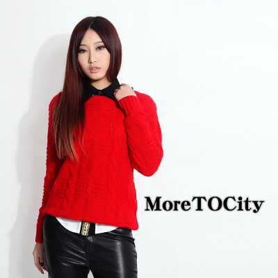 MoreTOCity独家原创冬纯色欧美毛线纹理时尚毛衣女topshop