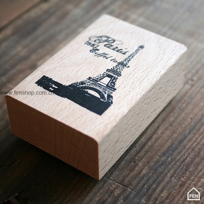 榉木橡皮印章，经典的埃菲尔铁塔图案