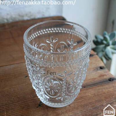 FEN ZAKKA 杂货 欧式复古刻花浮雕玻璃水杯（透明）