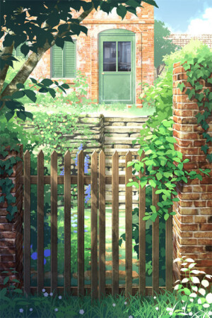 有一栋这样的小屋，干净的庭院，木制的小围栏，推开窗，就能闻到风中树叶和蔷薇的清香。日本插画师：hitagin