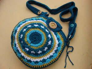 Teal and Gold Crocheted Cross Body Bag