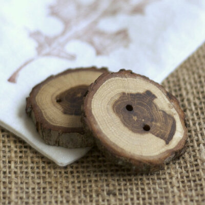 Wood Tree Branch Button, Non Toxic Beeswax Finish, Set of 4