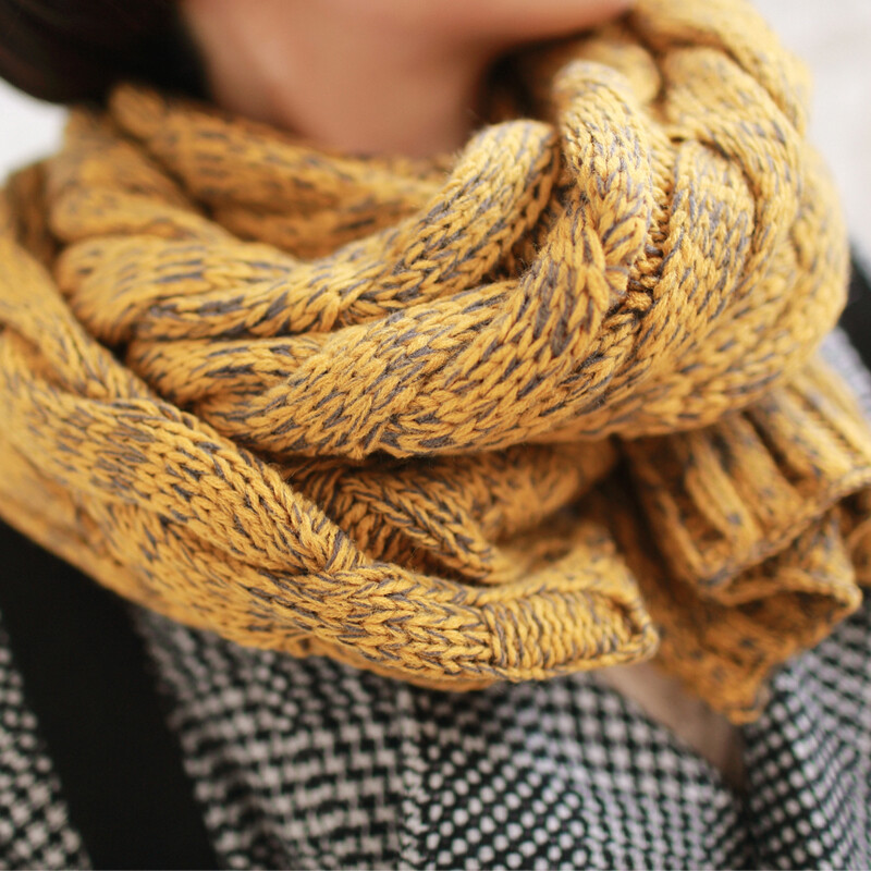 蛋挞家！颜色美美的混色麻花超长厚实毛线围巾三色