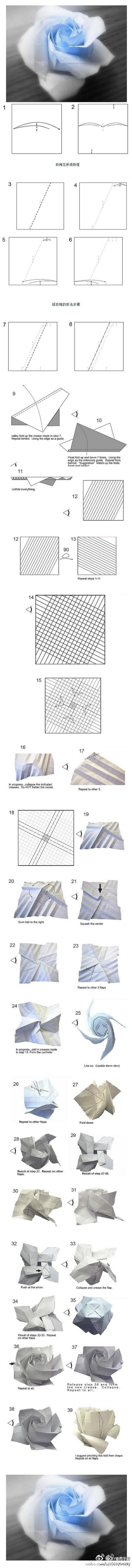 国外的超复杂玫瑰花折纸教程