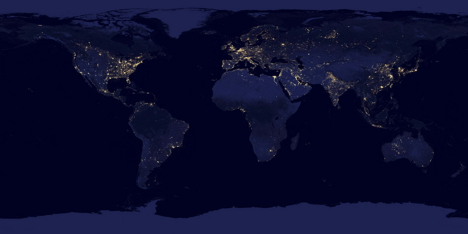 美国航空宇航局(NASA)和美国海洋大气局(NOAA)公布的球夜晚卫星照片