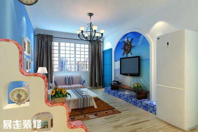 靓丽地中海风格小客厅装修效果图大全2013图片 蓝色客厅图片 - 1.JPEG - 暴走装修