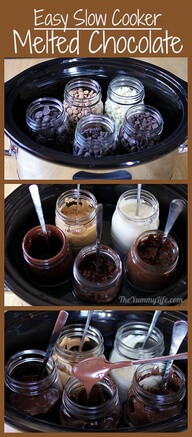 Slow Cooker Melted Chocolate--"A foolproof, easy way to melt chocolate for drizzling, dipping, and candy making. It stays at a perfect melted consistency for hours."