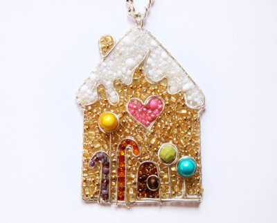 Gingerbread House Beaded Necklace