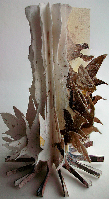  Take Flight - 2009 Handbound artists book, formed by cutting and tearing and worked onto with watercolour