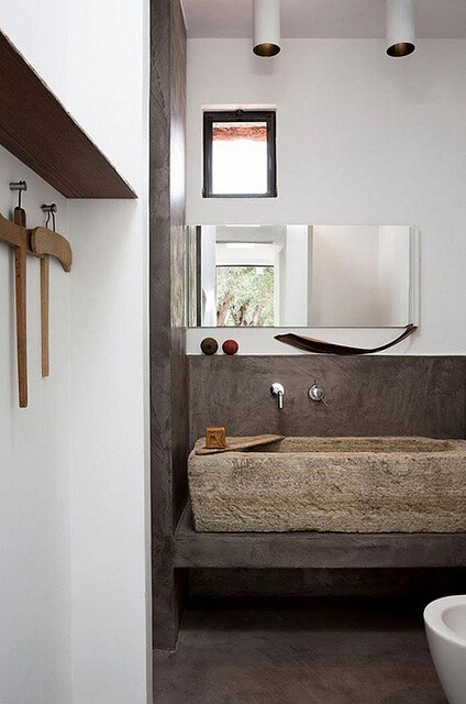 rustic bathroom - amazing stone sink