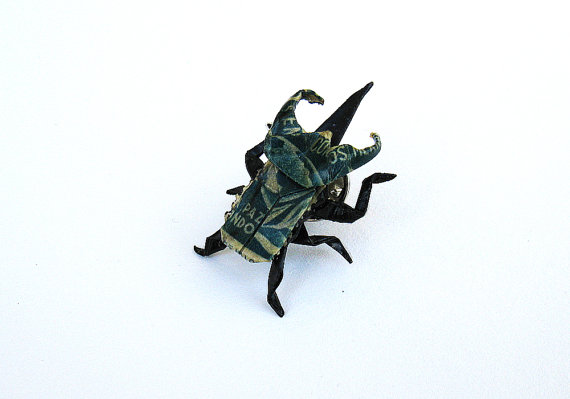 POSTAGE STAMP origami atlas beetle pin