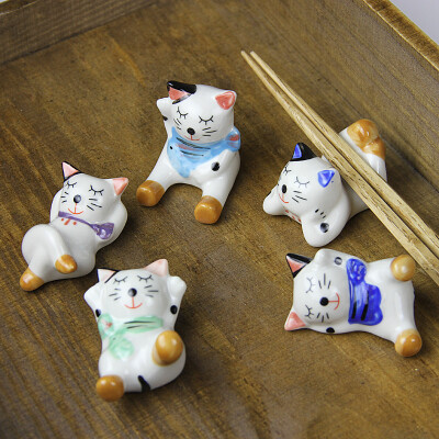 左米杂货zakka小摆件装饰餐具可爱小猫淘气猫陶瓷筷托筷架