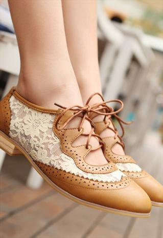 hollow toe lace belt plat shoes brown from Bright91