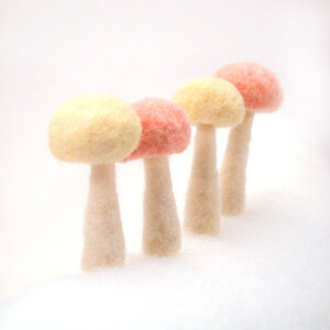 Tiny Felted Soft Mushrooms in Pink Lemonade - Set of Four