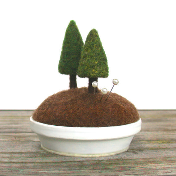 Evergreen - Woodland Fir Tree Rustic Home Decor Pincushion Nature Scene Made to Order