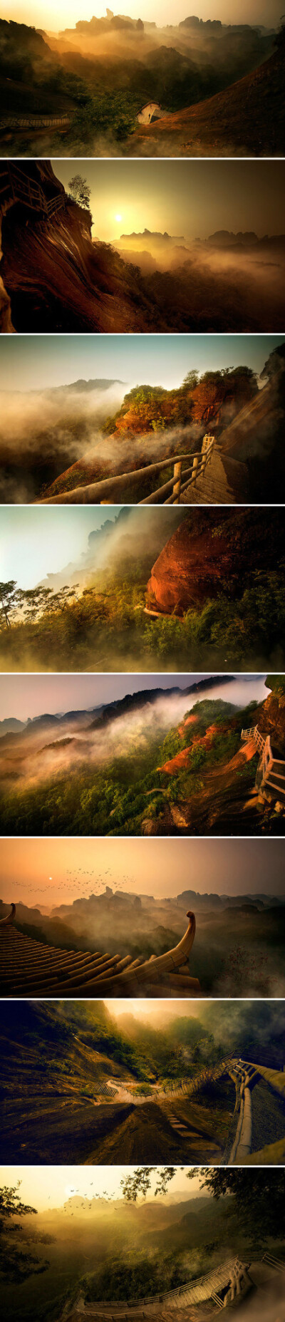 漫步在云端-----丹霞山。群峰如林，疏密相生，高下参差，错落有序；山间高峡幽谷，古木葱郁，淡雅清静，风尘不染。~~~（